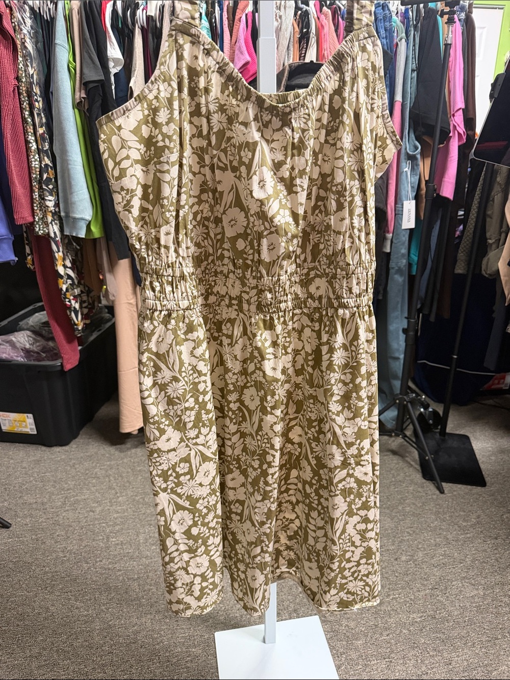 Lane Bryant Olive and Cream One-Shoulder Floral Dress